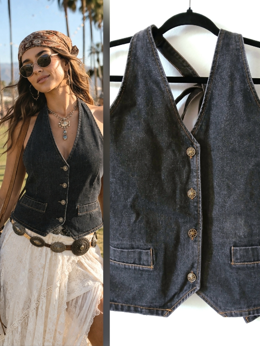 LIONESS Women's THE HILLS Dark Denim REVOLVE Festival HALTER Summer TOP Size S M